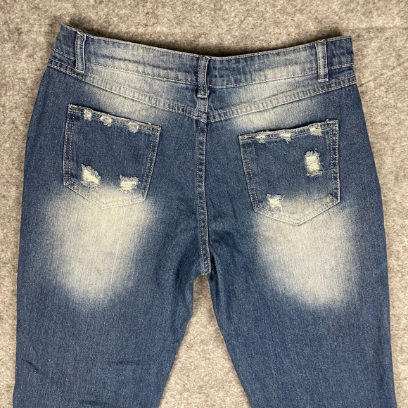 Wear Jeans Women’s L Distressed Honeycomb Patchwork Grunge Soccer Denim Jeans - Picture 8 of 9